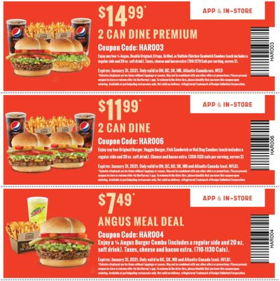 Harvey’s Canada Coupons(BC, SK, MB, Atlantic Canada Excl. NFLD): January 4 - 31