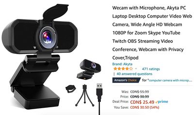 Amazon Canada Deals: Save 54% on Webcam with Microphone + 21% on Cell Phone UV Sanitizer + More Offers