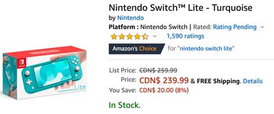 Amazon Canada Deals: Nintendo Switch Lite for