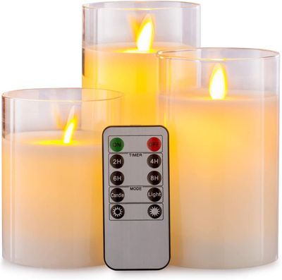 Aku Tonpa Flameless Candles Battery Operated Pillar Real Wax  LED Glass Candle Sets  4" 5" 6" Pack of 3  On Sale for $ 25.49 at Amazon Canada