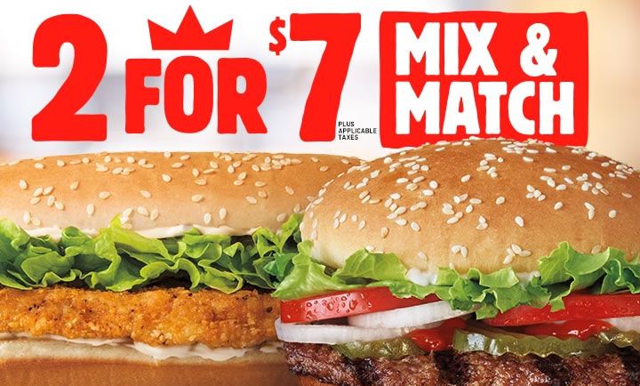2 for $7 Mix & Match at Burger King