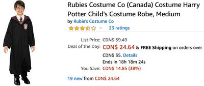 Amazon Canada Deals Of The Day: Save 38% on Harry Potter Children’s Costumes