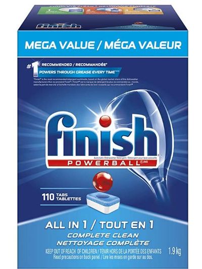Finish Dishwasher Detergent, All in 1 Powerball, Fresh, Mega Value Pack, 110 Tablets, Fast Action Clean For $14.97 At Amazon Canada