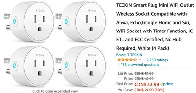 Amazon Canada Deals: Save 38% on TECKIN Smart Plug Mini WiFi Outlet Wireless Socket + 29% on LumoLeaf Dog Bark Collar + More Offers