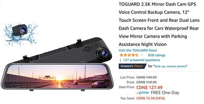 Amazon Canada Deals: Save 36% on Mirror Dash Cam + 39% on GiveU 3 in 1 Lighting Chandelier + More Offers