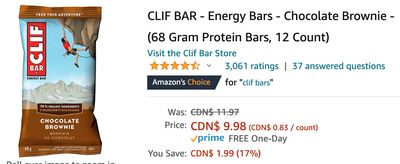 Amazon Canada Deals: Save 17% off on 12 CLIF Energy Bars, for $9.98 Amazon Canada Deals: Save 17% off on 12 CLIF Energy Bars, for $9.98