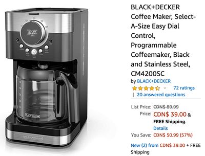 Amazon Canada Deals: Save 57% off BLACK+DECKER Coffee Maker + 56% off Graco TurboBooster TakeAlong HighBack Booster