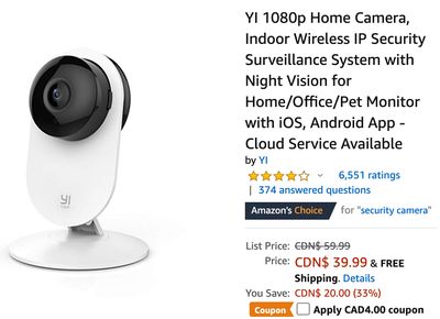 Amazon Canada Deals: Save 40% on YI 1080p Home Camera with Coupon + 35% on IdeaWorks JB7356 Solar Paw Print Lights