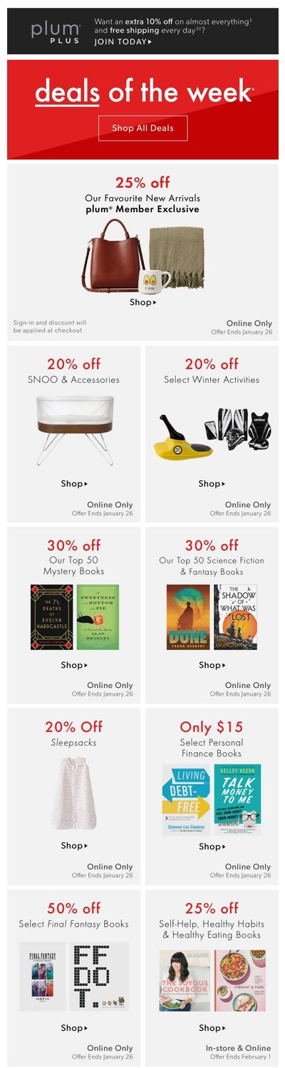 Chapters Indigo Online Deals of the Week January 20 to 26