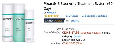 Amazon Canada Deals: Save 52% off Proactiv 3 Step Acne Treatment System (60 Day) + 26% on Vega Protein Products
