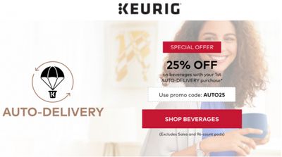 Keurig Canada Special Offers: Save 25% Off Beverages With Your 1st Auto‑Delivery Purchase Using Coupon Code + up to 50% off Sale Items