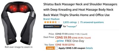 Amazon Canada Deals: Save 30% on Shiatsu Back Massager Neck and Shoulder Massagers + 40% on TV LED Backlight Strip + More Offers