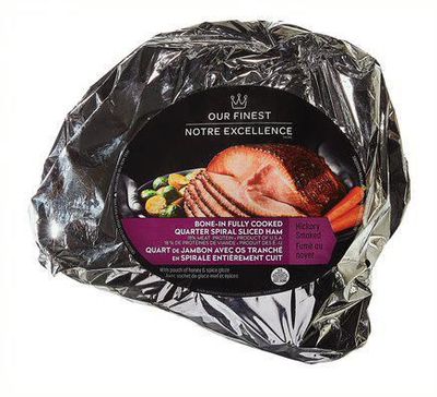 Our Finest Hickory Smoked Quarter Spiral Sliced Ham On Sale for $20.00 at Walmart Canada