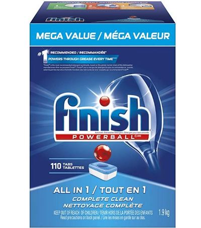 Finish Dishwasher Detergent, All in 1 Powerball, Fresh, Mega Value Pack, 110 Tablets, Fast Action Clean For $14.97 At Amazon Canada