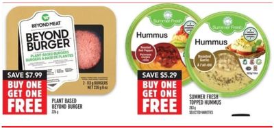 Metro Canada Flyers Deals: Buy One, Get One FREE: Beyond Burgers Gluten Free Plant Based Burger & Summer Fresh Topped Hummus