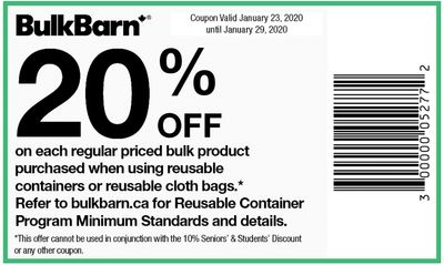 Bulk Barn Canada Coupons: Save 20% off Regular Priced Bulk Product Purchased Using Reusable Containers + 15% – 20% off Select Item