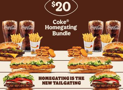 Get a $5 Off Coupon When You Purchase the $20 Coke Homegating Bundle Online or In-app from Burger King