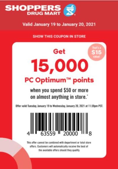 Shoppers Drug Mart Canada Tuesday Text Offer: Get 15,000 Points When You Spend $50