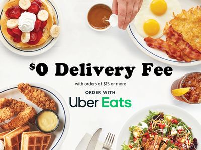 Through to April 11, Get a $0 Delivery Fee on your $15+ IHOP Order Using Uber Eats