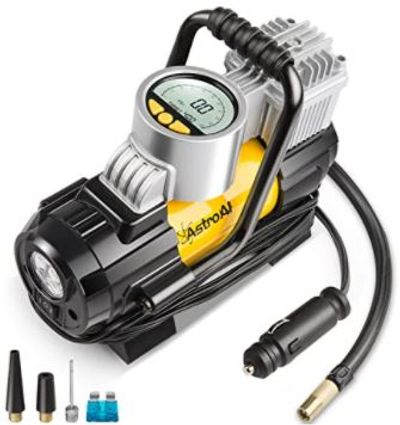 AstroAI Portable Air Compressor Pump, Digital Tire Inflator, Compresseur Voiture, 12V DC Electric Gauge with Larger Air Flow 35L/Min, LED Light, Overheat Protection, Extra Nozzle Adaptors and Fuse Yellow, Cadeau For $38.17 At Amazon Canada