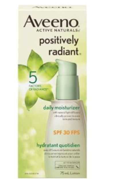 Aveeno Face Moisturizer SPF 30, Positively Radiant Daily Cream for Dark Spots, 75 mL For $15.79 At Amazon Canada