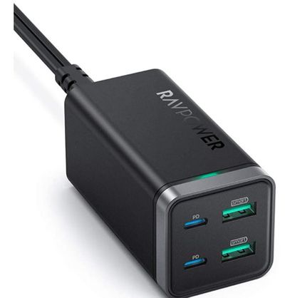 USB C Charger, RAVPower 65W 4-Port Desktop USB Charging Station with 2 USB C Ports + 2 USB A Ports for MacBook Pro/Air, Dell XPS 13, iPad Pro, iPhone 12 Mini Pro Max, Nintendo Switch, Galaxy and More For $59.99 At Amazon Canada