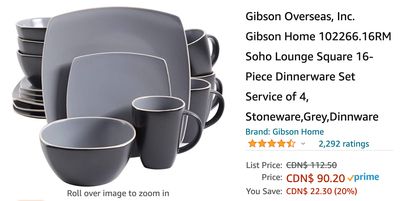 Amazon Canada Deals: Save 20% on Gibson Home 16-PC Dinnerware Set + 21% on Cuisinart 12-Piece Printed Color Knife Set + More Offers
