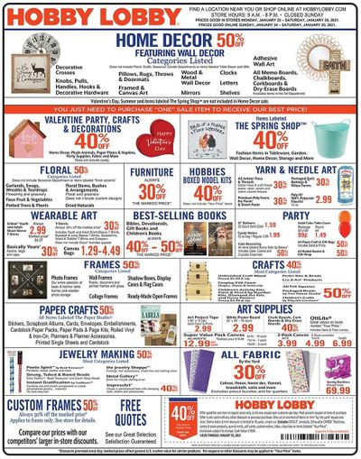 Hobby Lobby Weekly Ad Flyer January 24 to January 30