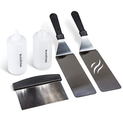 Blackstone. Signature Griddle Accessories - 5 Piece Professional Grade Grill Griddle BBQ Tool Kit with FREE Recipe Book - 2 Spatulas, 1 Chopper Scrapper and 2 Bottles For $31.26 At Amazon Canada