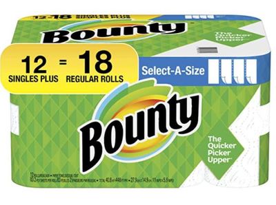 Bounty Select-A-Size Paper Towels, White, 12 Single Plus Rolls = 18 Regular Rolls For $18.00 At Amazon Canada