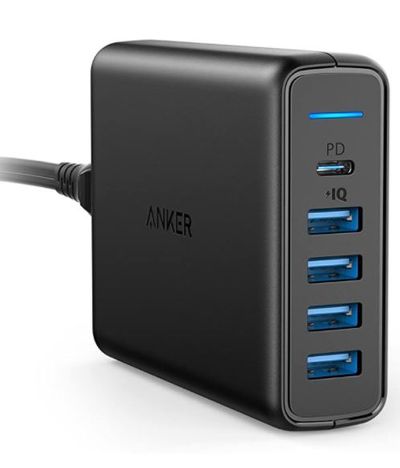 USB C Wall Charger, Anker Premium 60W 5-Port Desktop Charger with One 30W Power Delivery Port for MacBook Air 2018, iPad Pro 2018, and 4 PowerIQ Ports for iPhone XS/Max/XR/X/8/7, Galaxy S9/S8 and More For $41.99 At Amazon Canada