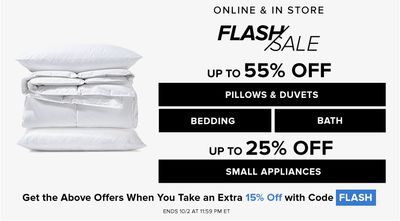 Hudson’s Bay Canada Online Flash Sale: Today, Save up to 55% off Bedding, Bath, Pillows & Duvets + up to 25% off Small Appliances with Coupon Code!