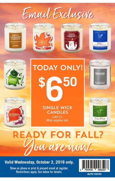 Bath & Body Works Canada Coupons: Get Single Wick Candles for $6.50