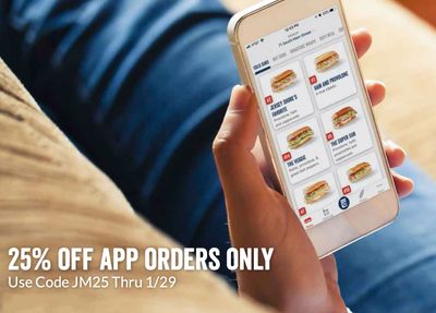 On January 29 Jersey Mike's Subs Offers 25% Off In-app Orders with a New Promo Code