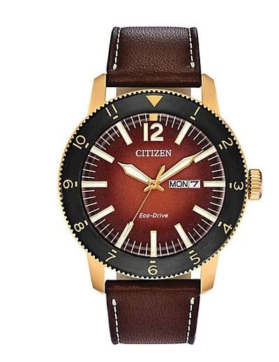 Citizen Brycen Eco-Drive AW0076-03X Orange Dial & Brown Leather Strap Watch For $296.25 At Hudson's Bay Canada