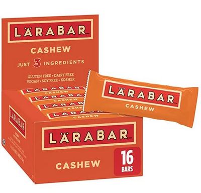 Larabar Gluten Free Cashew Fruit and Nut Energy Bar, 16-Count, 768 for $13.60 at Amazon Canada Larabar Gluten Free Cashew Fruit and Nut Energy Bar, 16-Count, 768 for $13.60 at Amazon Canada