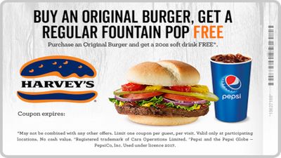 Harvey's Canada Free Fountain Pop Online Coupon