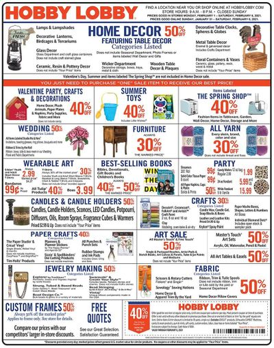 Hobby Lobby Weekly Ad Flyer January 31 to February 6