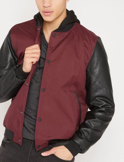Faux-Leather Contrast Bomber Jacket For $35.00 At Forever 21 Canada