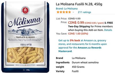 Amazon Canada Deals: Save 50% on La Molisana Pasta, for $0.99