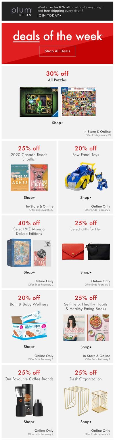 Chapters Indigo Online Deals of the Week January 27 to February 2