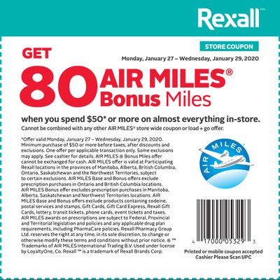 Rexall Canada Coupons: Get 80 Bonus Air Miles When You Spend $50