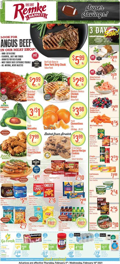 Remke Markets Big Game Day Sale Weekly Ad Flyer February 4 to February 10, 2021