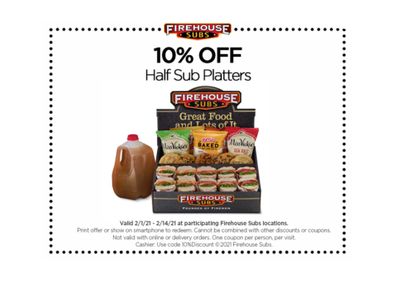 Firehouse Subs Rewards Members Check Your Inbox to Receive 10% Off Your Next In-store Half Platter Purchase