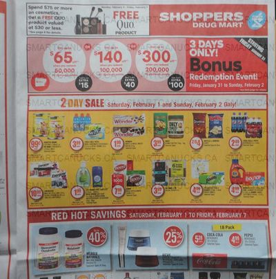 Shoppers Drug Mart Canada Bonus Redemption January 31st To February 2nd