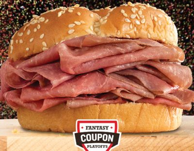 Arby's Emails eClub Members a Free Roast Beef Sandwich with Purchase Offer to Conclude the Fantasy Coupon Playoffs 