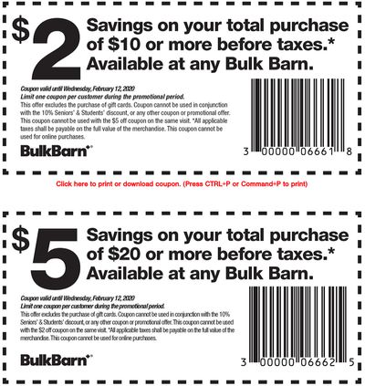 Bulk Barn Canada Coupons and Flyer Deals: Save $2 to $5 Off Your Purchase with Coupons + 25% off Select Items