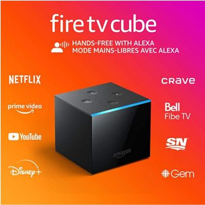 Fire TV Cube, hands-free with Alexa built in, 4K Ultra HD, streaming media player, released 2019 For $119.99 At Amazon Canada