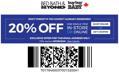 Bed Bath & Beyond Coupon: Save 20% off One Single Item, Until February 12