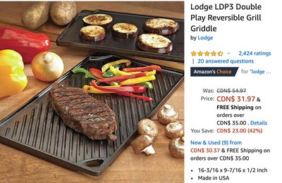 Amazon Canada Deals: Save 42% off Lodge LDP3 Double Play Reversible Grill Griddle + 89% off Lodge SCRAPERPK Set